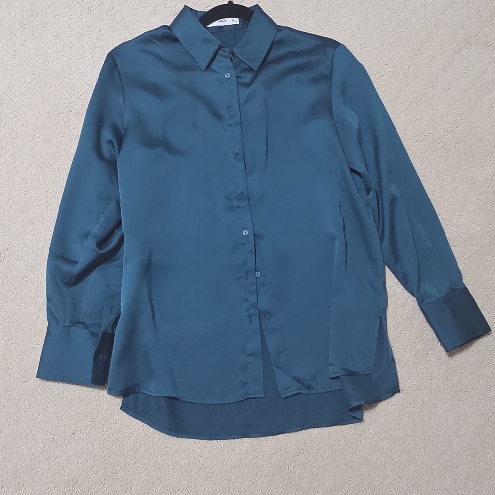 NWOT Mango Teal Satin Blouse